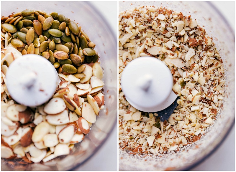 Nuts and seeds being pulsed together.