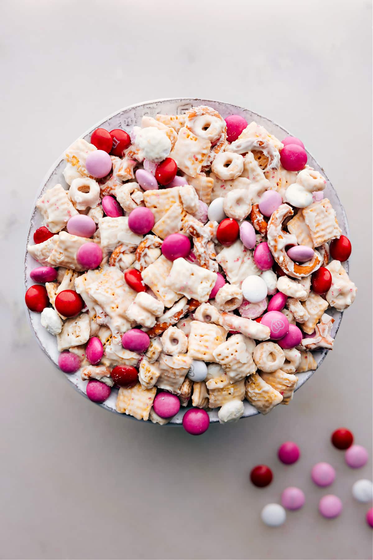 Valentine Snack Mix in a bowl.