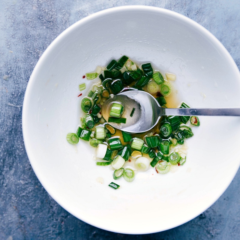 Process shot-- image of the sauce in a bowl that will go over these wraps