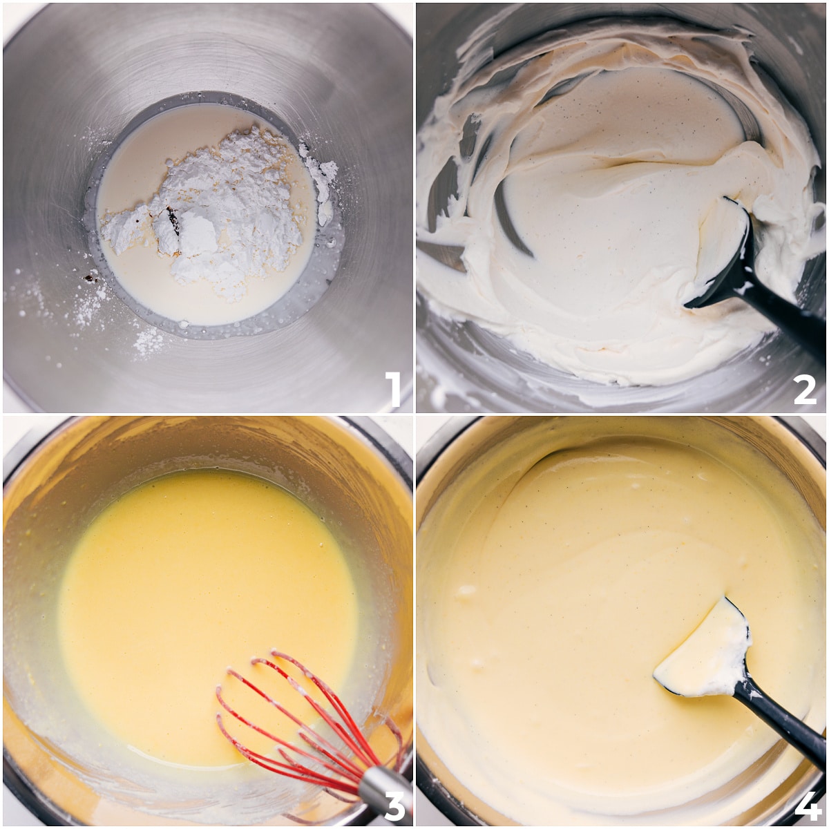 How To Make The Cream For This Brownie Trifle The cream layer of this dessert being whipped together in a bowl.