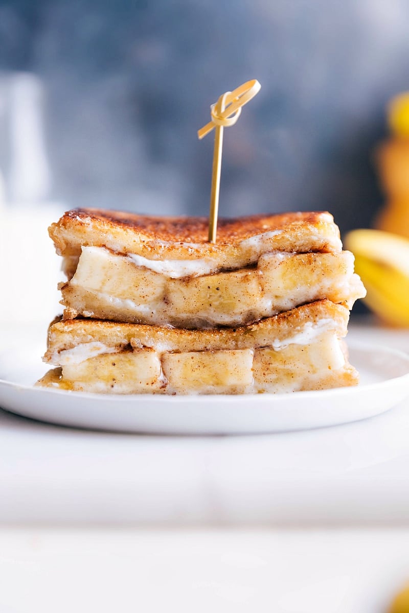 Grilled Honey and Banana Sandwiches stacked on top of each other