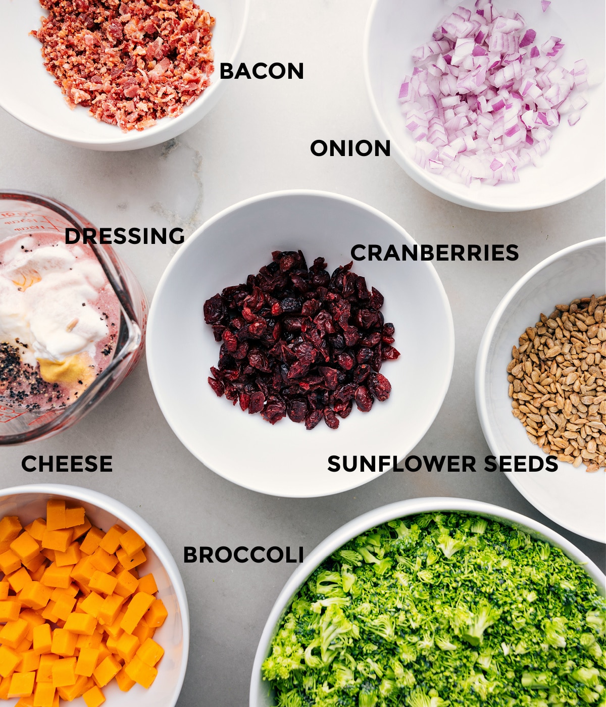 All the ingredients for prepped out for easy assembly.