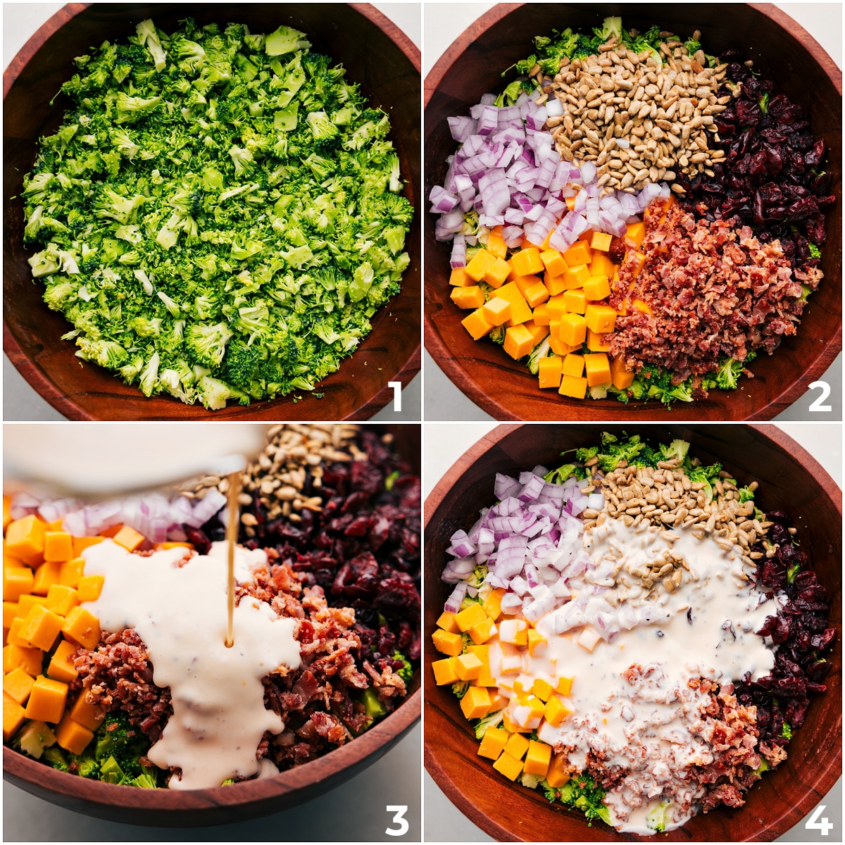 Assembling all the ingredients in a bowl and dressing it with the dressing.
