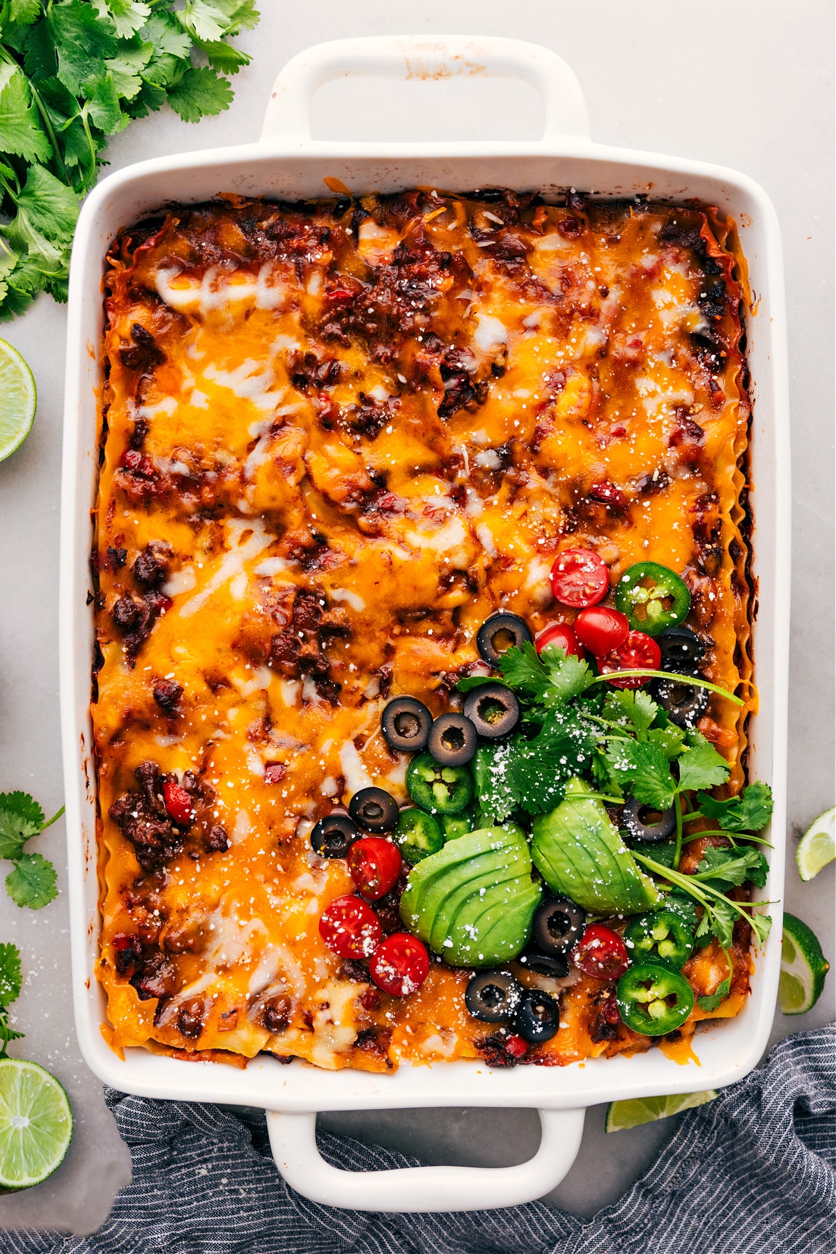 Taco Lasagna in the pan fresh out of the oven.