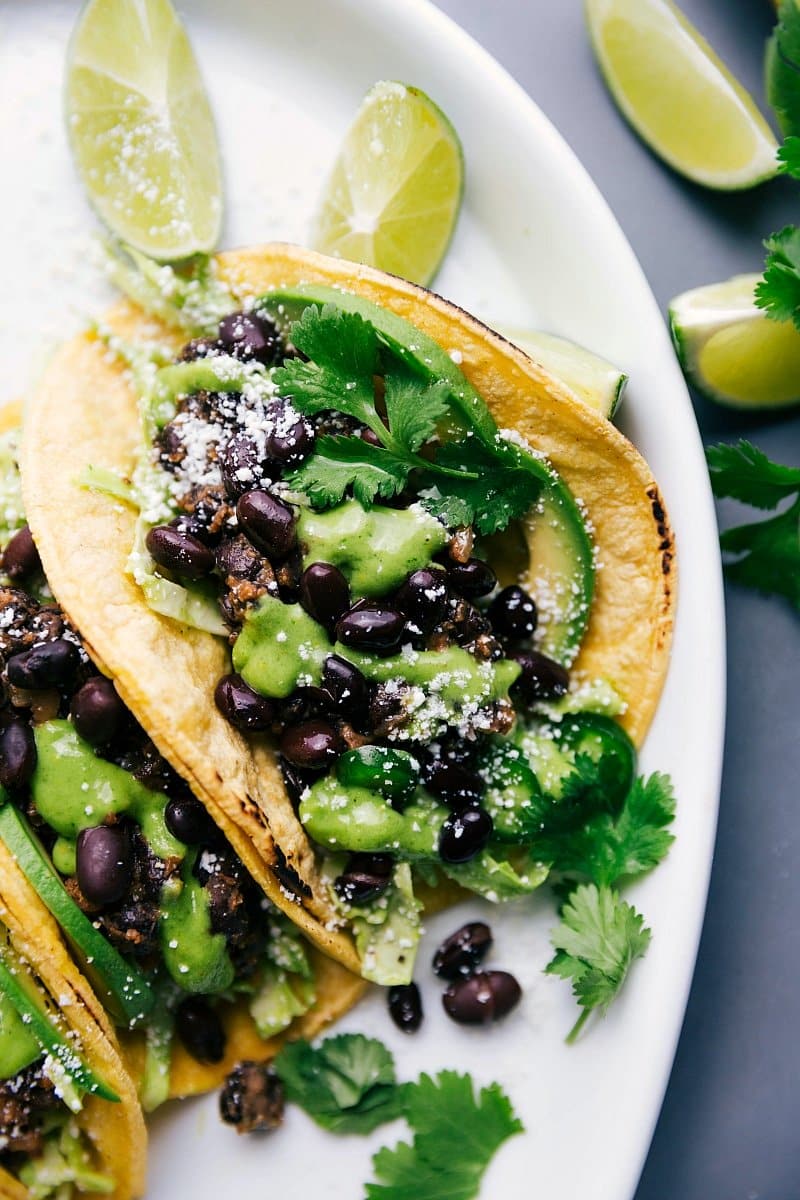 Overhead image of Black Bean Tacos.