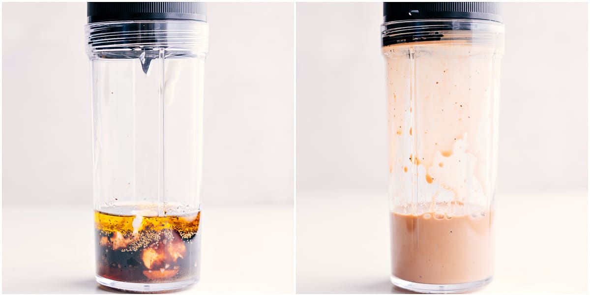 How To Make Creamy Balsamic Dressing Recipe All the ingredients in this creamy balsamic dressing recipe added to a blender.