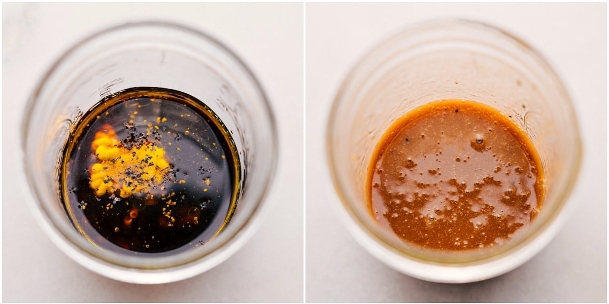 Add all the dressing ingredients to a mason jar and mix them together.