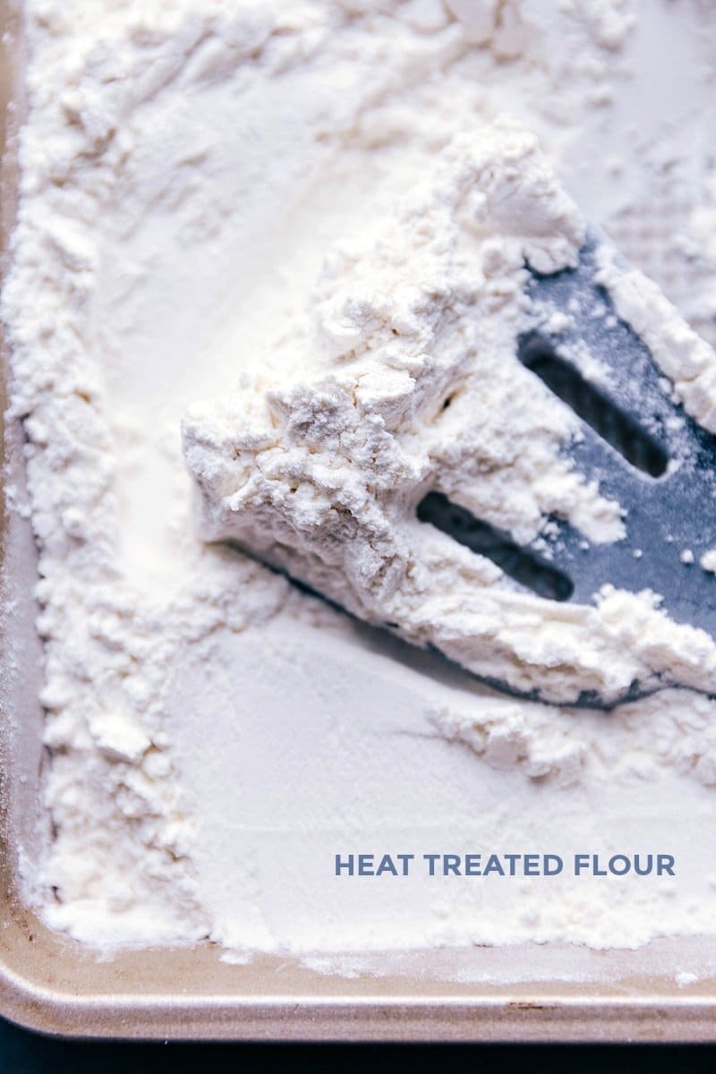 How to heat-treat flour on a baking sheet to ensure it's safe for no-bake recipes.