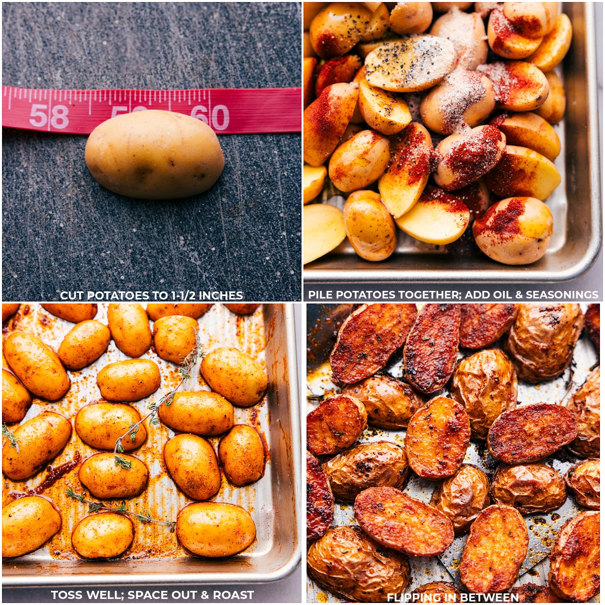 Cutting up the potatoes and then tossing them together with oil and seasonings, and baking it all to crispy perfection.