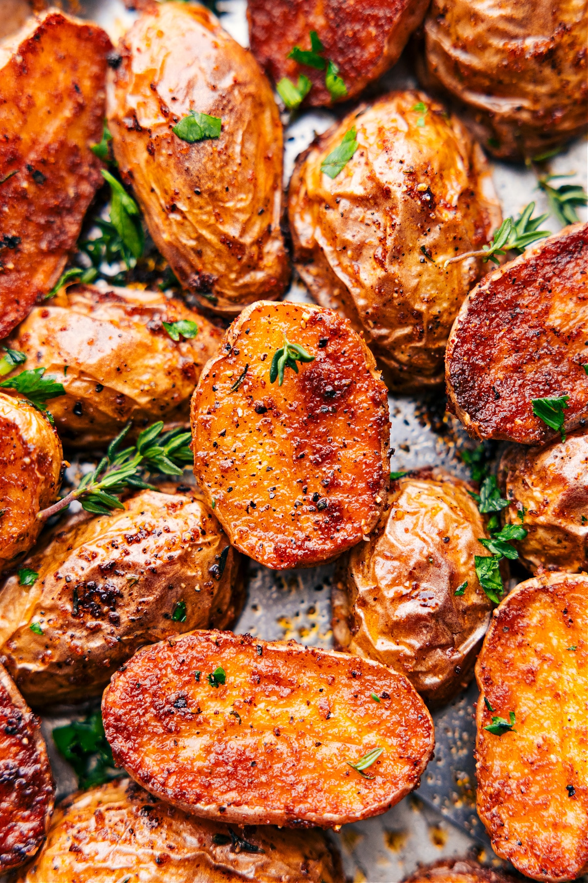 All the roasted potatoes fresh out of the oven ready to be enjoyed.