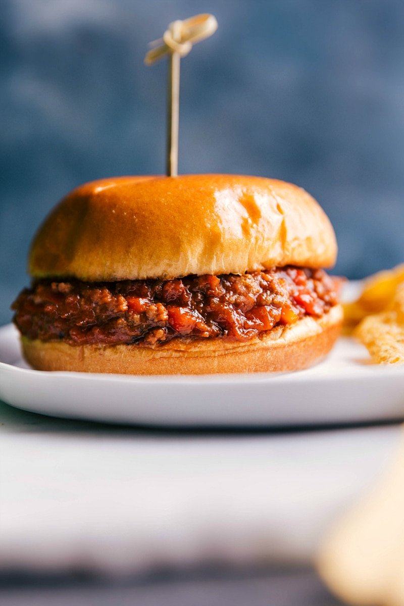 Sloppy Joe filling heaped on a warm, buttery bun, ready for enjoyment.