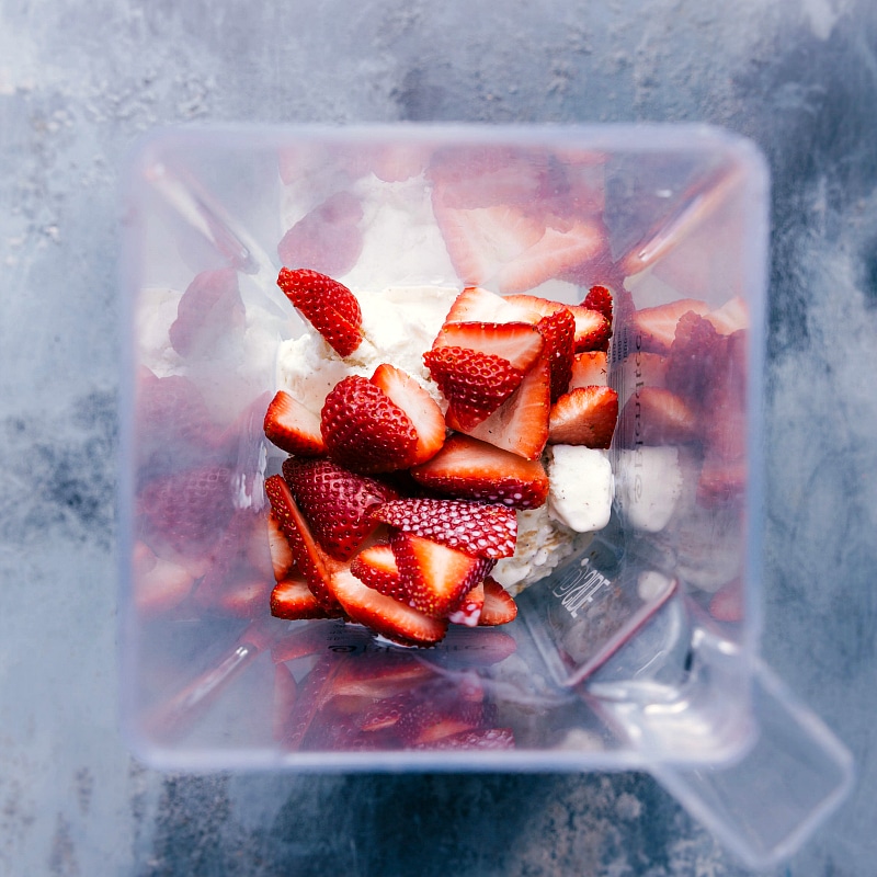 Milkshake ingredients going into the blender.