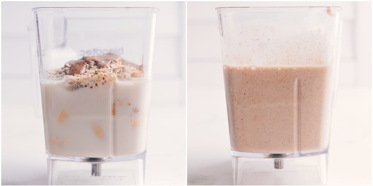 All the ingredients in this chai smoothie added to the blended and blended together for this delicious breakfast.