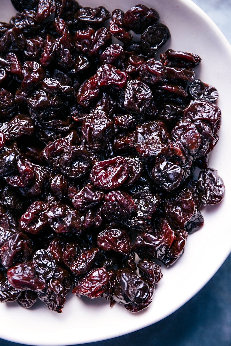 Overhead image of the dried tart cherries