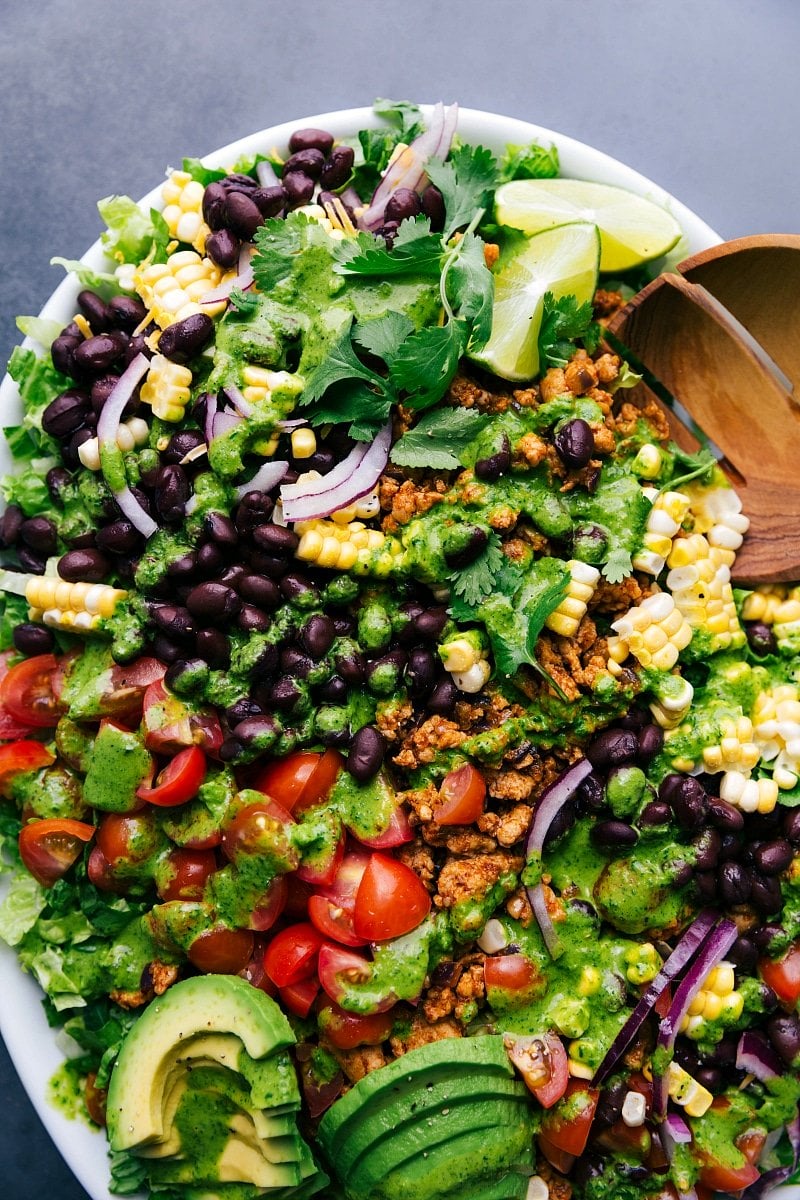 Chicken Taco Salad bursting with colorful, nutritious ingredients.