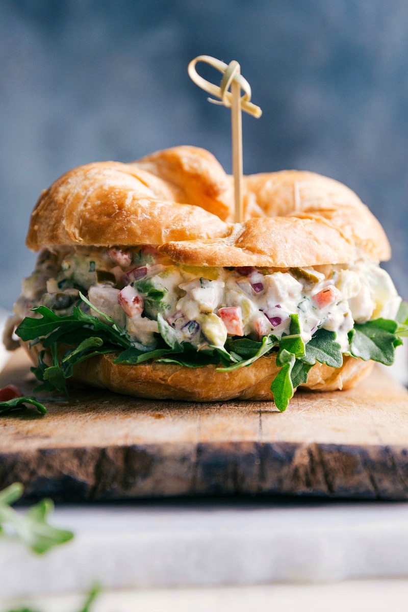 Up-close photo of Jalapeño Chicken Salad sandwich on a cutting board