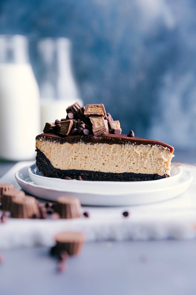 Image of a slice of the No-Bake Peanut Butter Cheesecake.