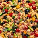 Pasta Salad in a bowl ready to be enjoyed.