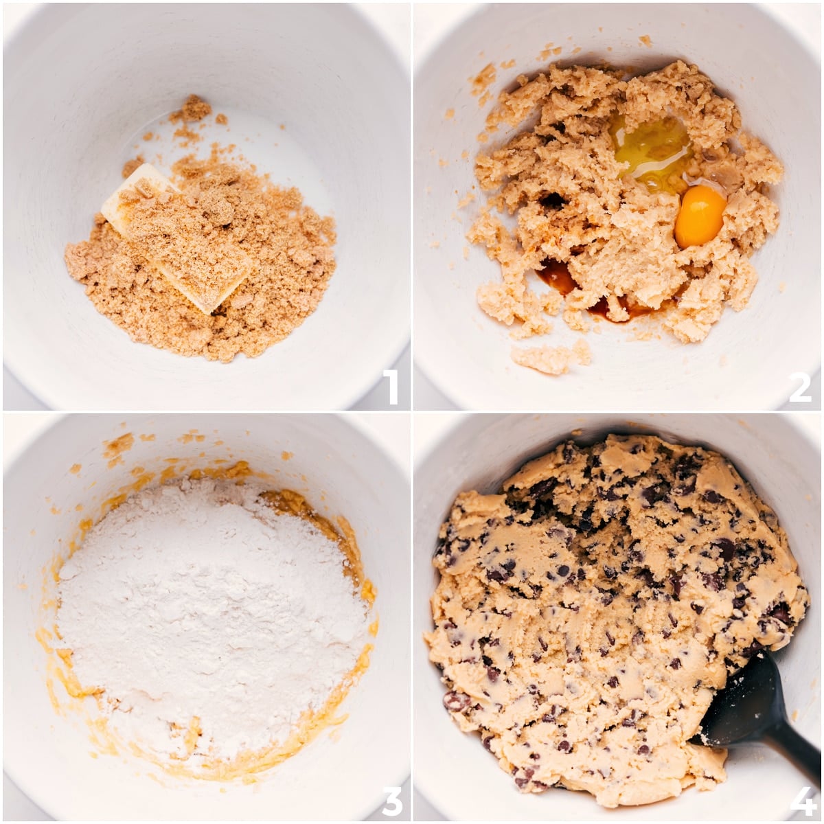 How To Make This Pizookie Recipe The dough for this pizookie recipe being mixed together in one large bowl.