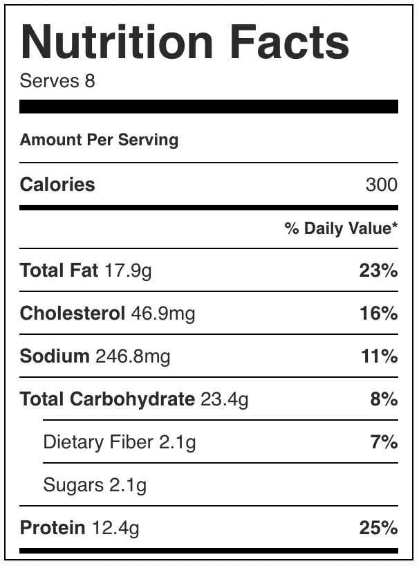 Nutrition facts in ranch potato salad