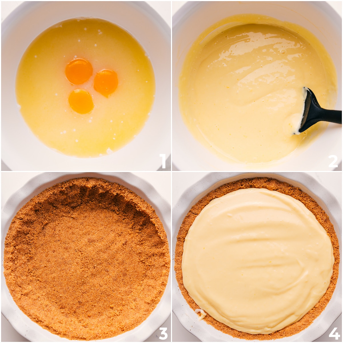 How To Make The Best Lemon Pie Recipe All the filling ingredients being mixed together for this lemon pie before pouring into the crust to bake.