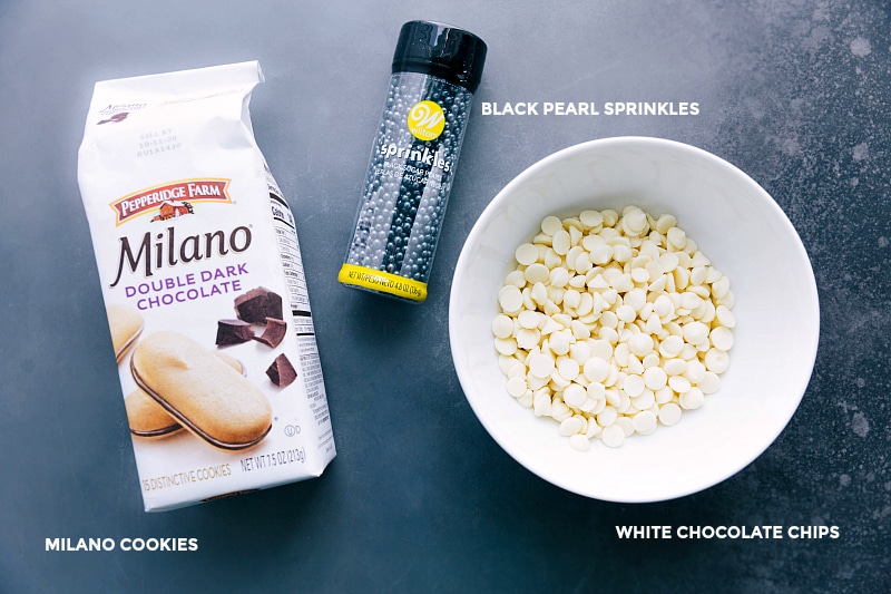 Ingredient shot--images of the Milano cookies, sprinkles and white chocolate chips