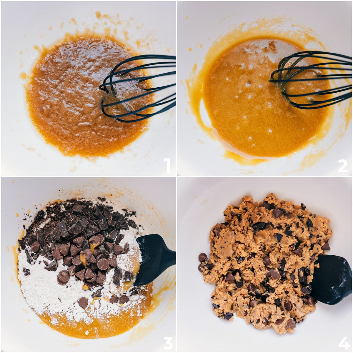 Wet and dry ingredients combined to make the dough for these Small Batch Chocolate Chip Cookies.