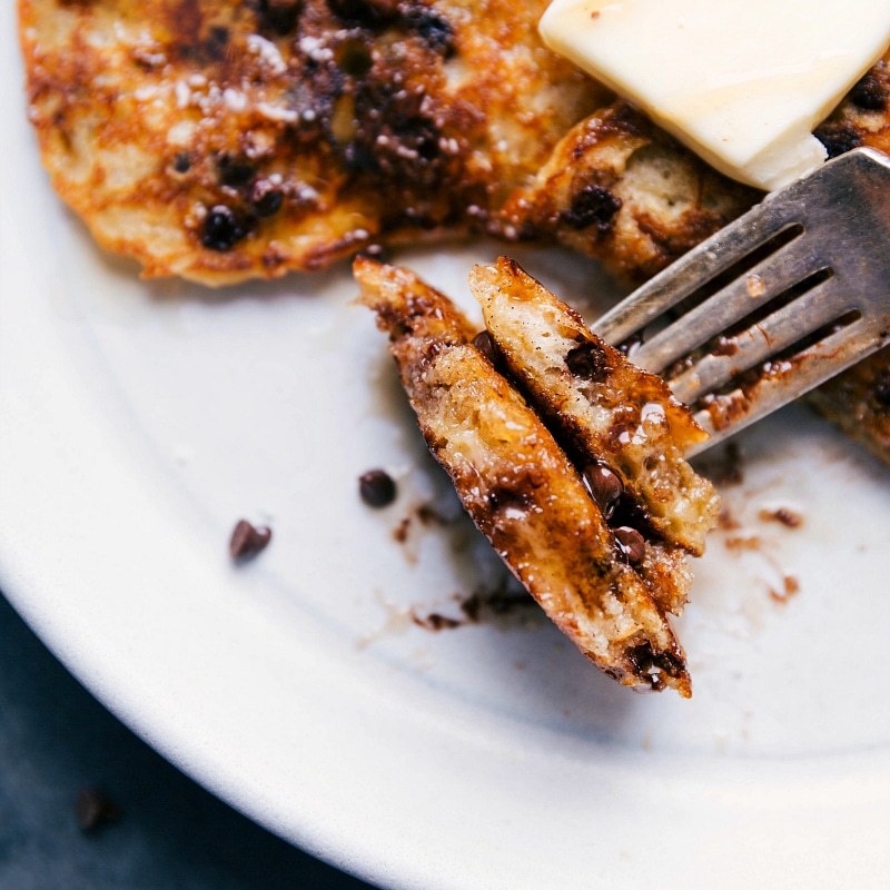 Chocolate Chip Pancakes on a fork