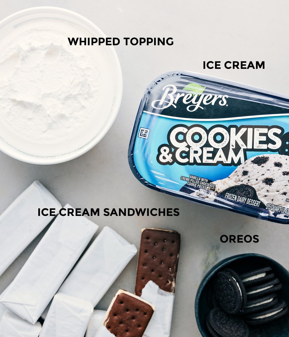 All 4 of the ingredients in this recipe prepped out for easy assembly.