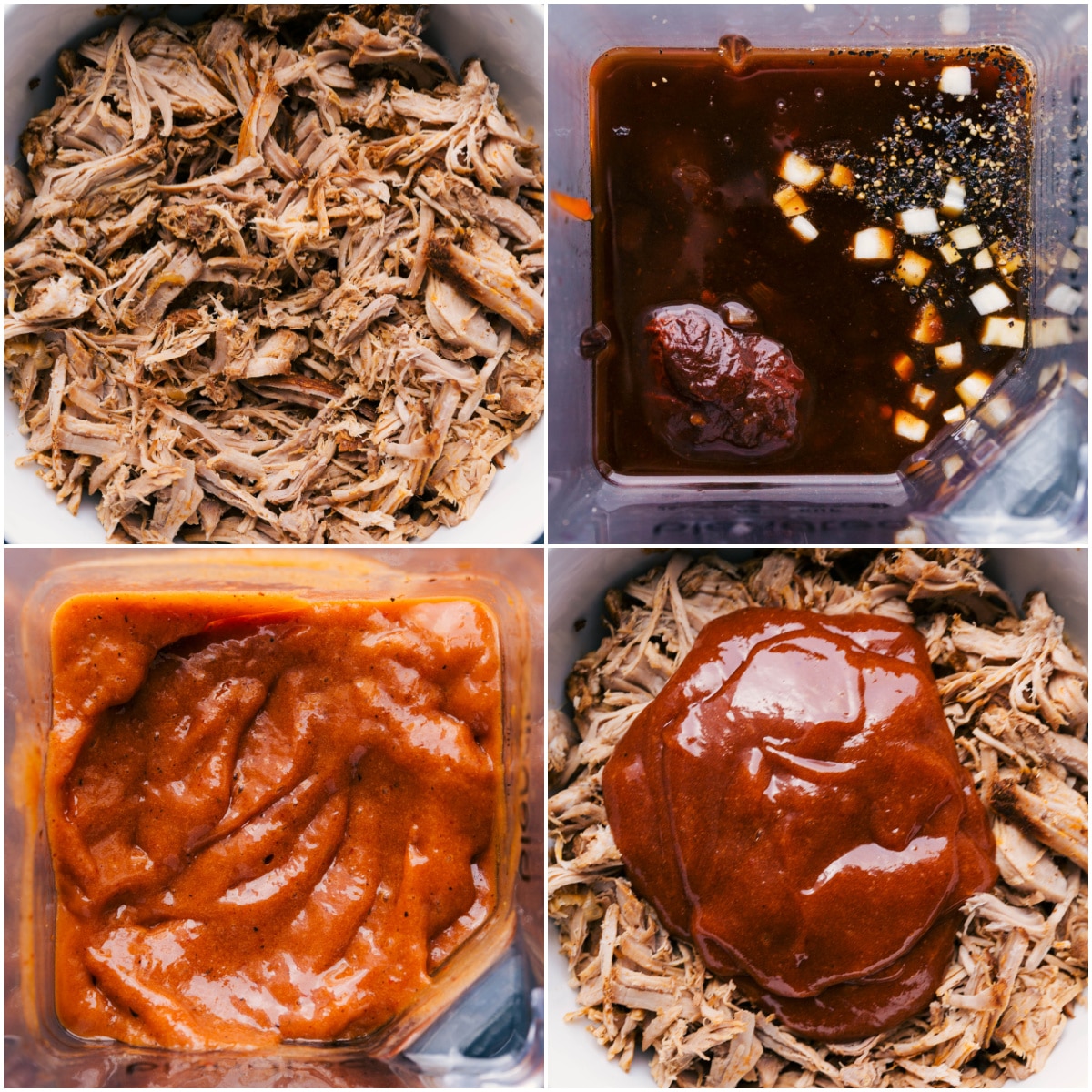 Shredded pulled pork with blended sauce mixed in for pulled pork sandwiches.