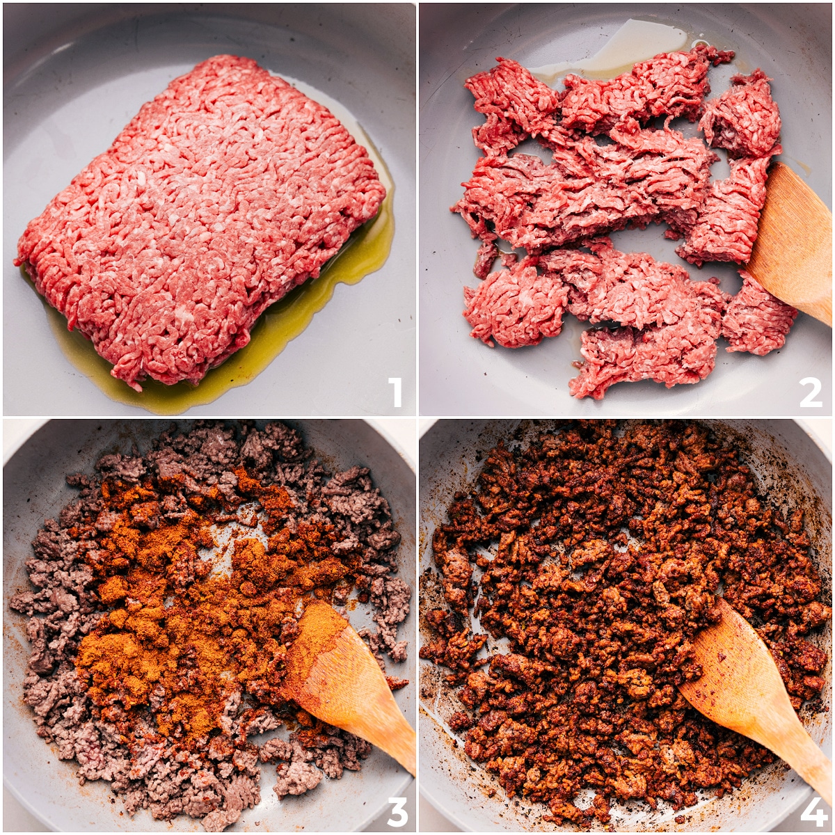 Brown the beef and add taco seasoning for this taco pasta salad.
