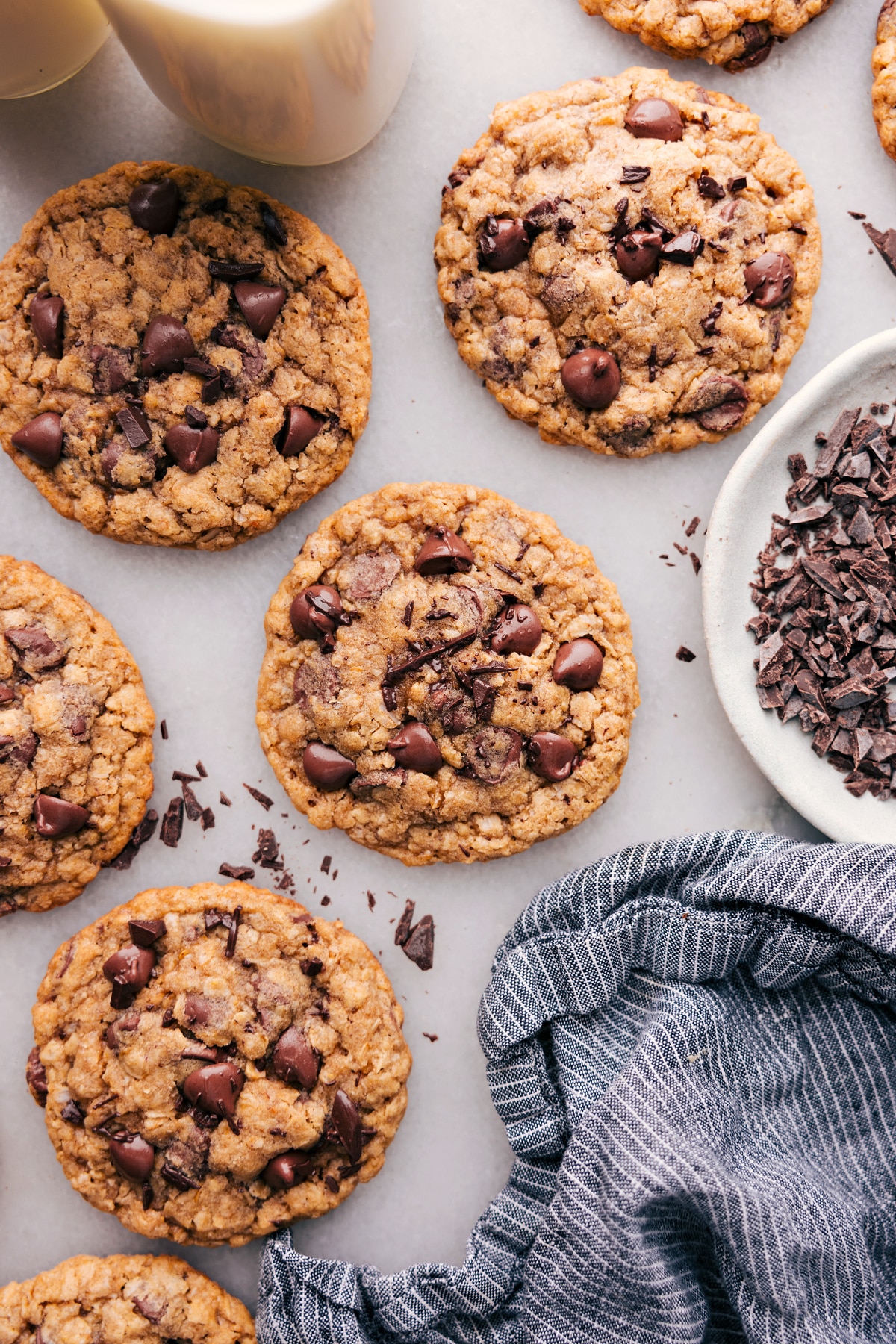 Coconut oil oatmeal cookies freshly baked with gooey chocolate.