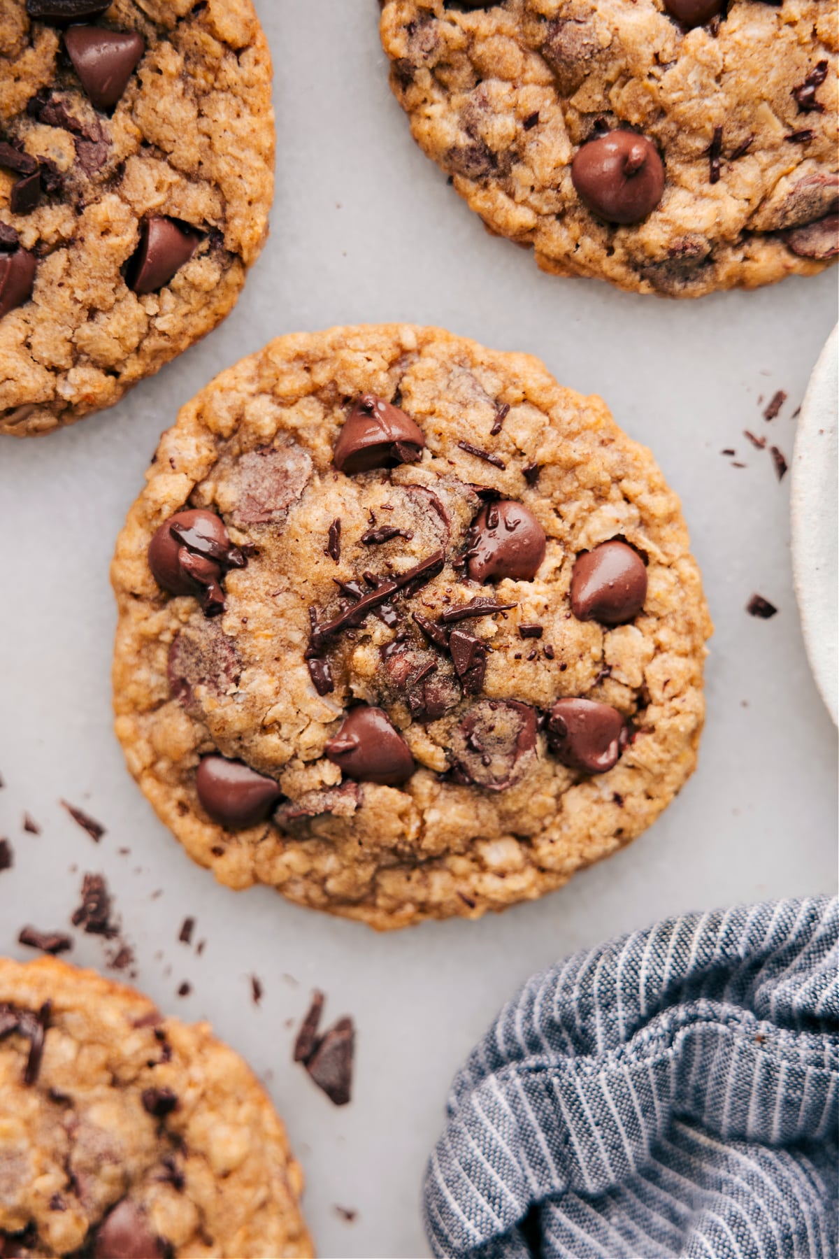 Coconut Oil Oatmeal Cookies with melty chocolate ready to be served.