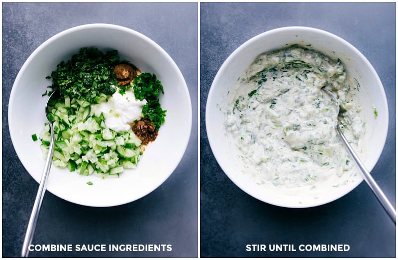 Making raita by combining the ingredients and stirring until combined.