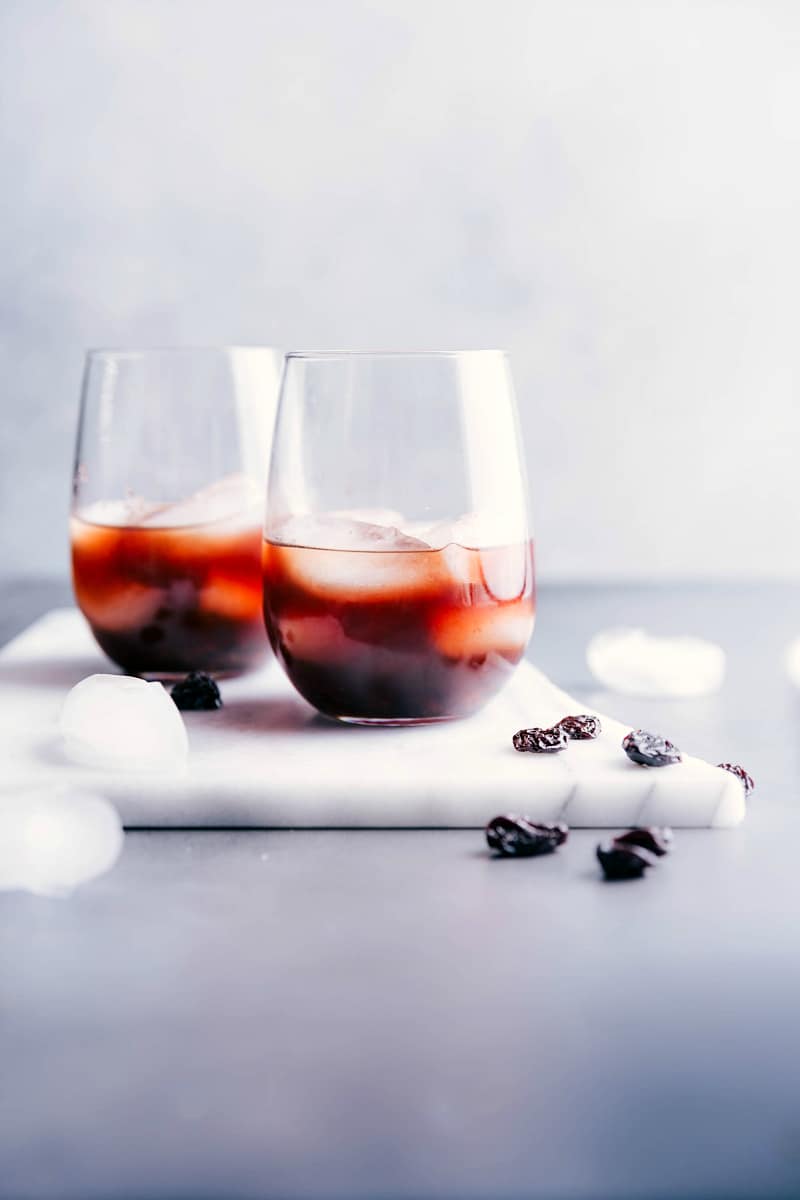 Image of two cups full of the Tart Cherry Daiquiri Mocktail