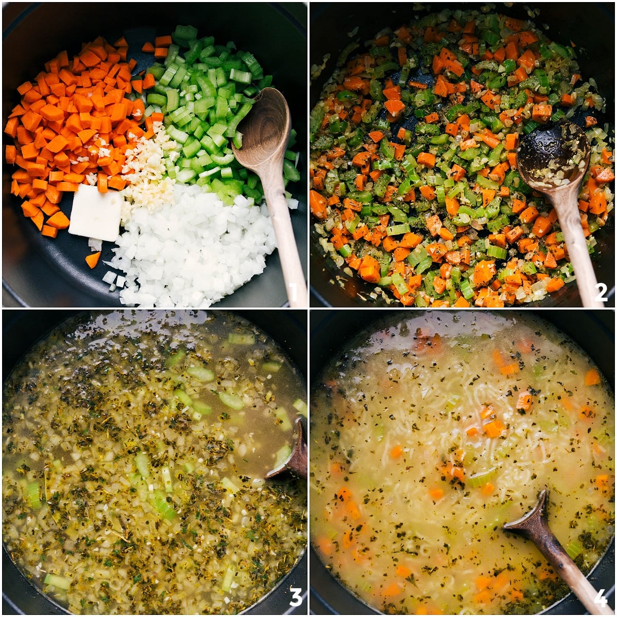 Completing Chicken and Rice Soup: Adding Chicken, Peas, Parsley, and Serving Garnished in a Bowl