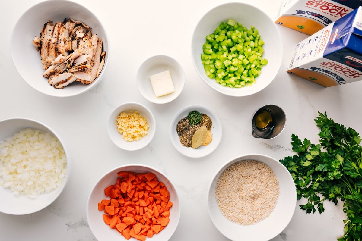 Preparing Chicken and Rice Soup: Sautéing Veggies, Adding Seasonings, and Simmering with Broth