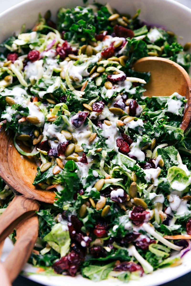 Costco Kale Salad in a bowl ready to be served