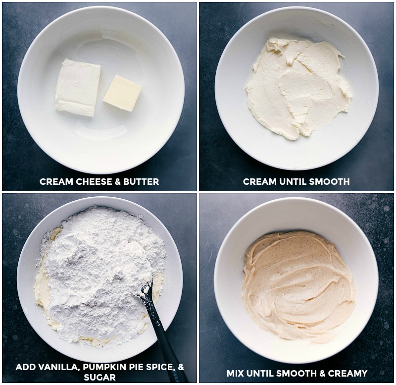 Cream cheese frosting being mixed until creamy and smooth, ready to top the delicious dessert.