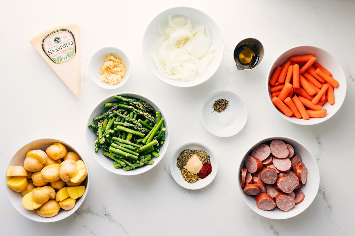 Preparing Potatoes and Sausage Sheet Pan Dinner