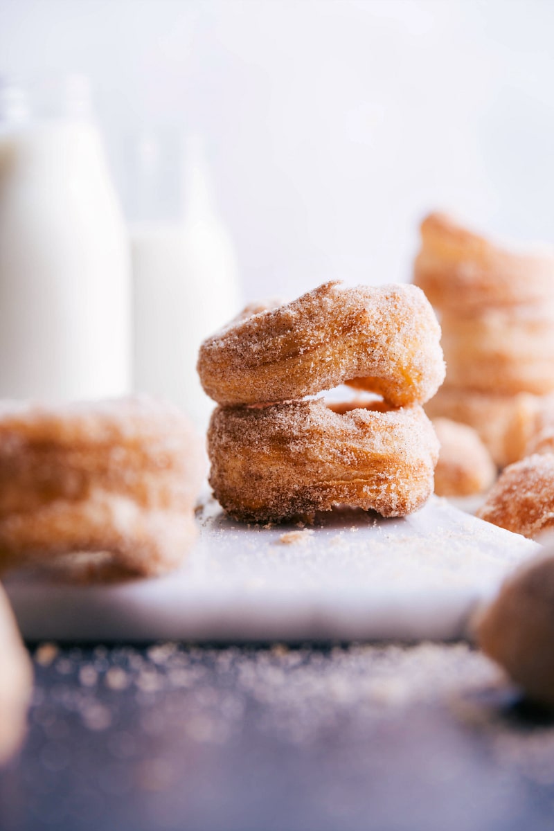 Closeup view of cooked Cronuts.