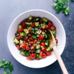 Israeli Salad in a serving bowl.