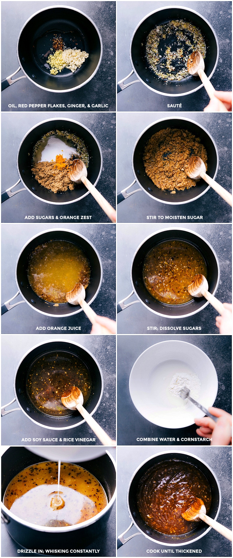 Process shots: steps for making the orange sauce.