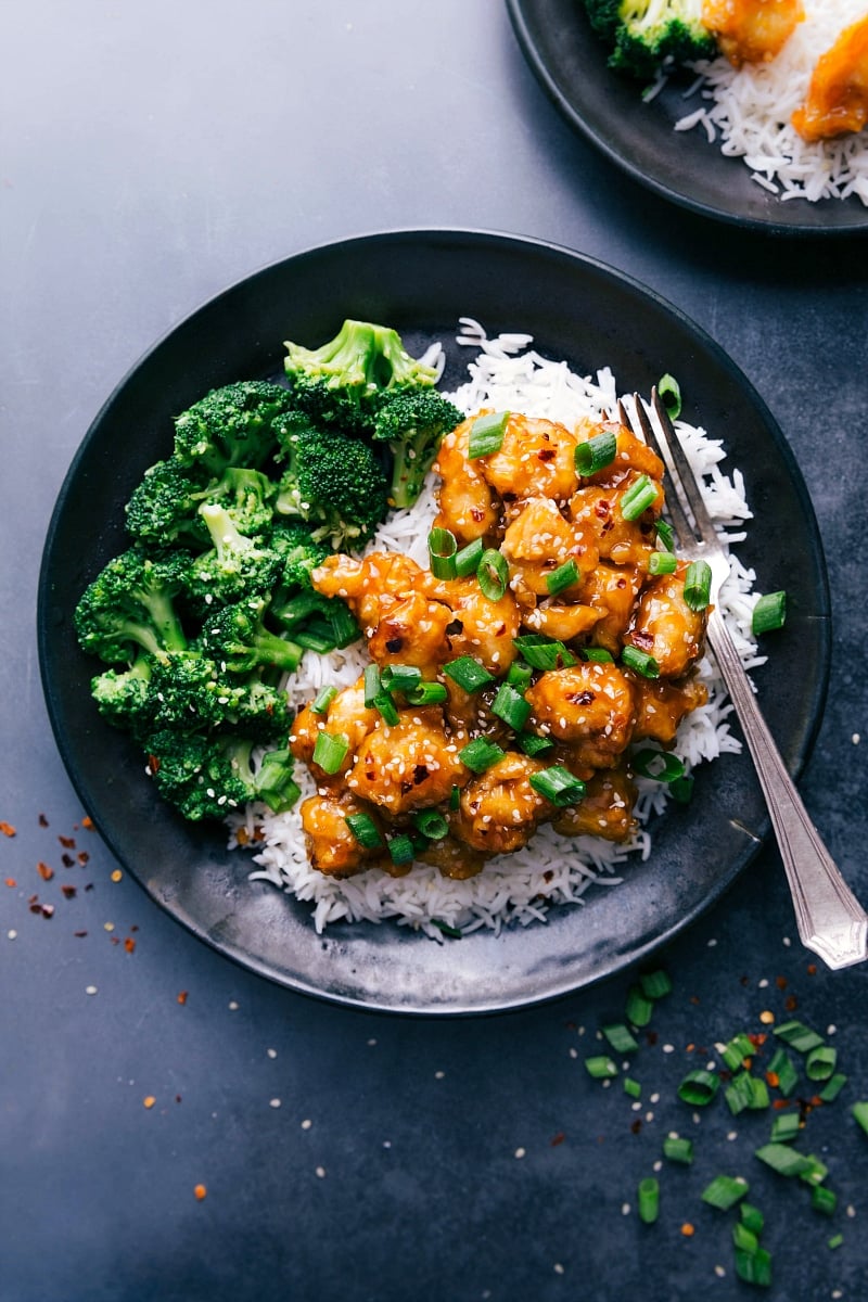 Orange Chicken with rice and broccoli