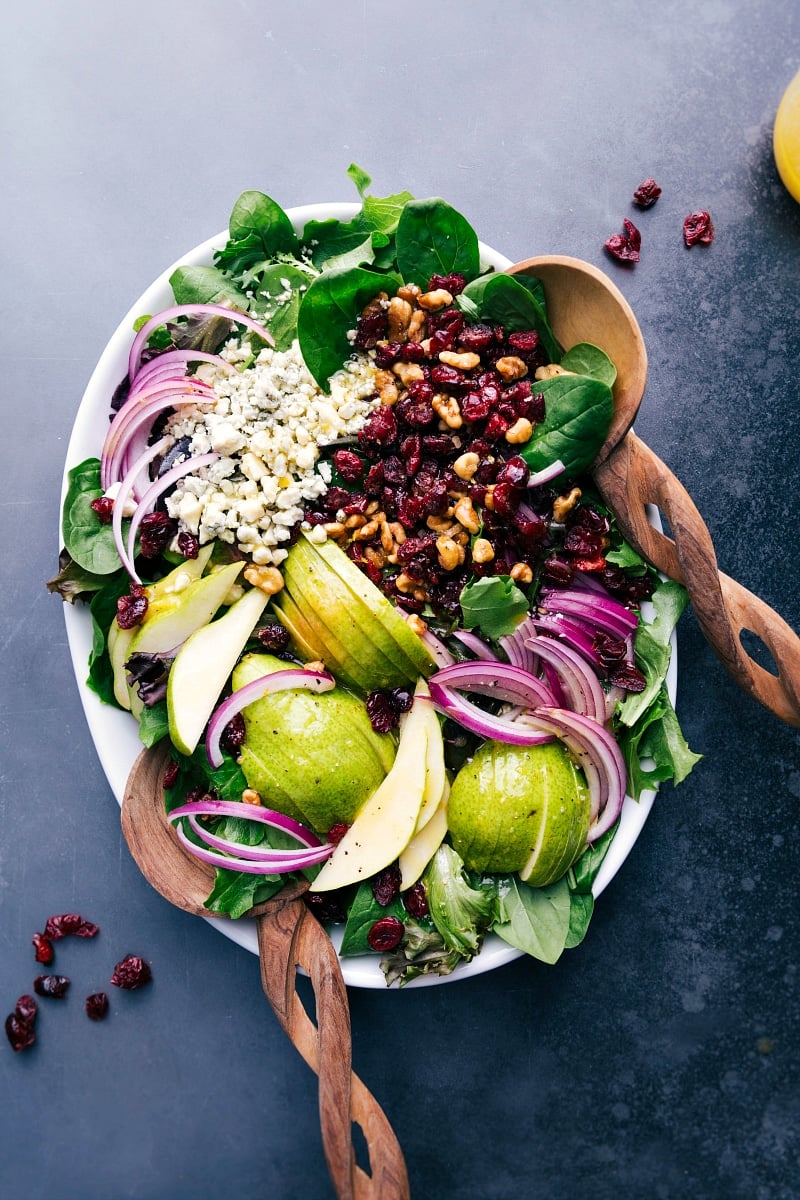 Pear salad on a tray.