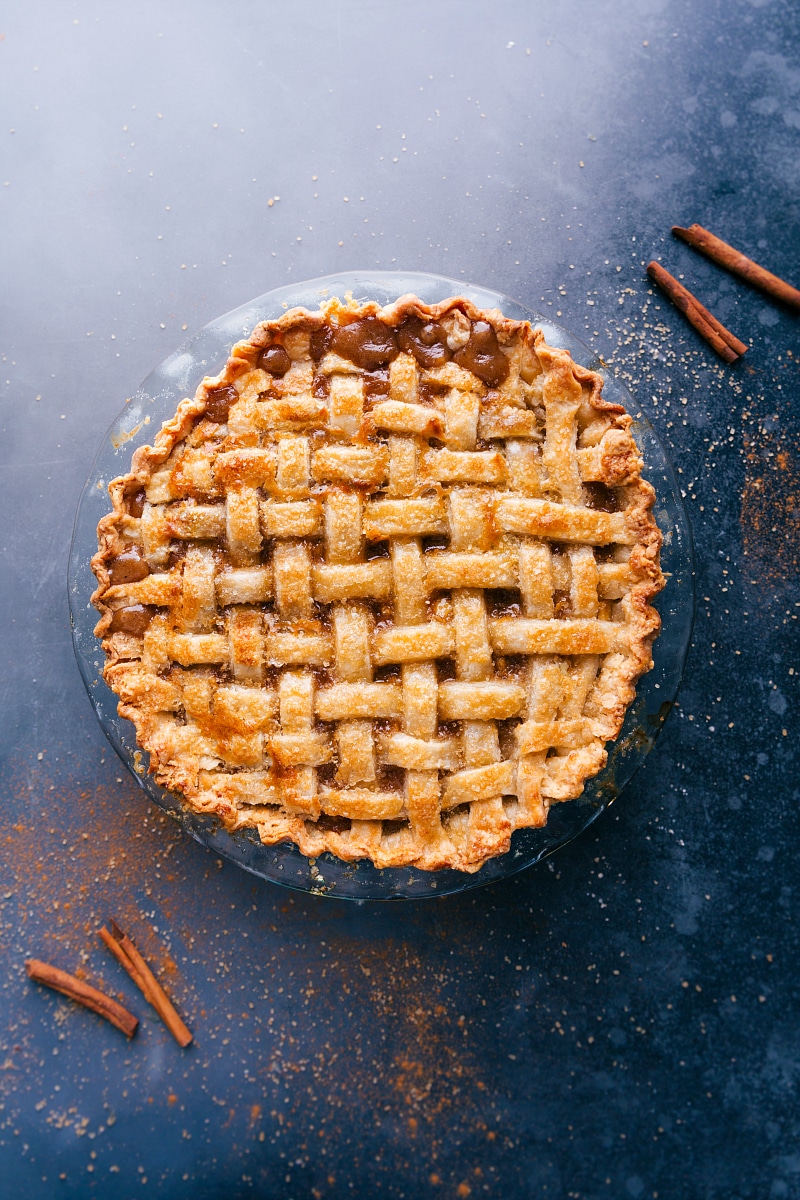 Overhead view of an uncut Apple Pie.