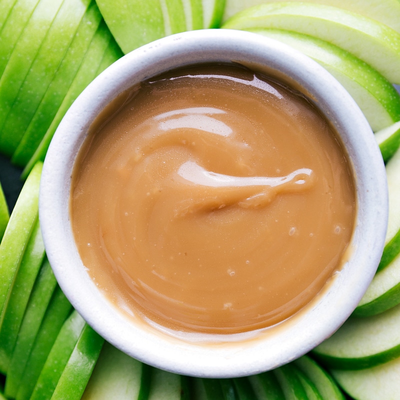The finished caramel sauce recipe in a bowl, creamy and smooth, ready to be enjoyed.