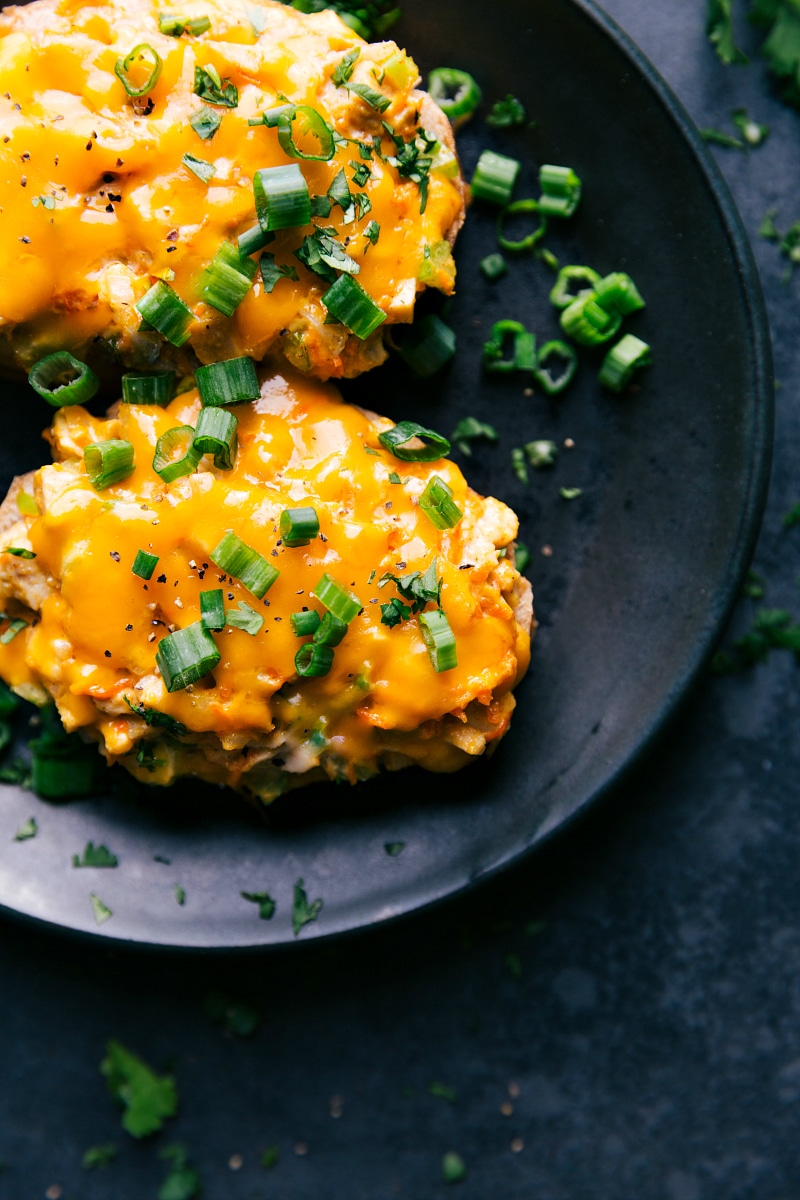 Up-close overhead image of the Chicken Melts ready to be eaten.