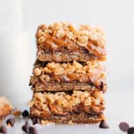 Cookie Butter Bars stacked on top of each other.