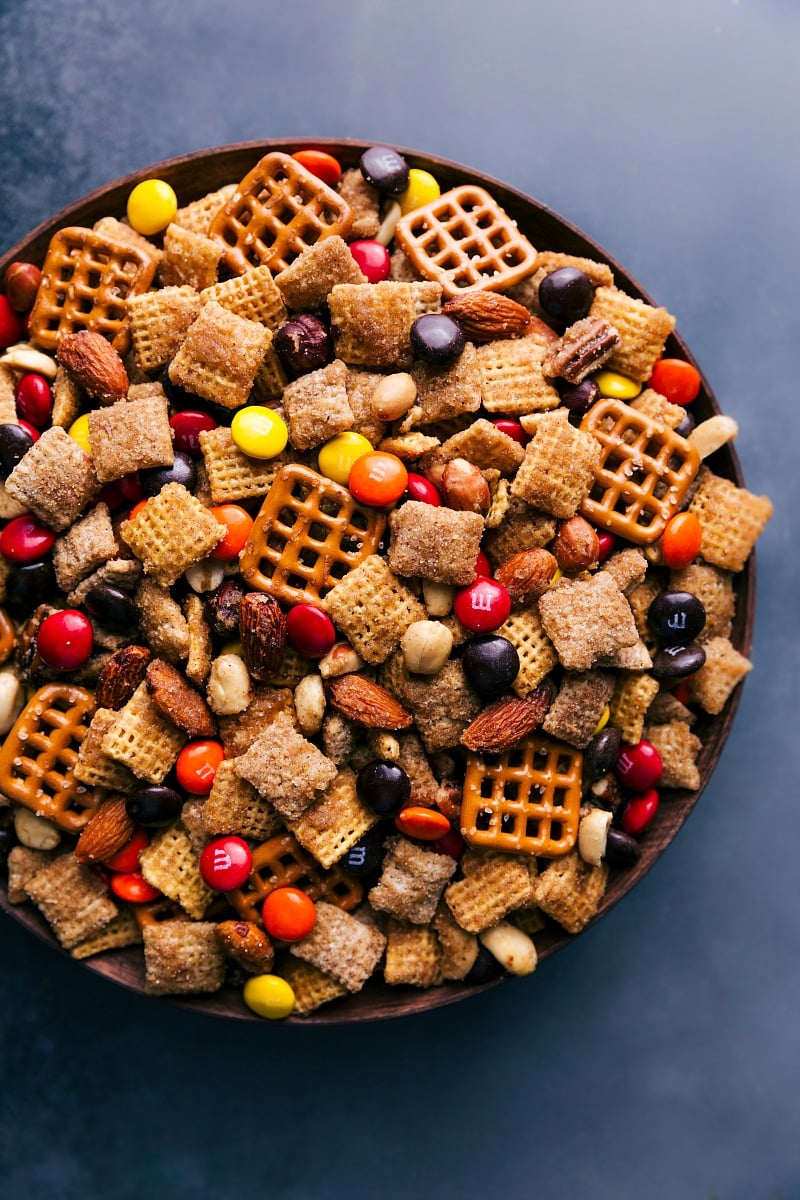 Overhead view of Pumpkin Spice Snack Mix.